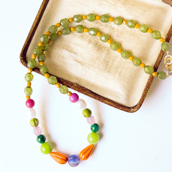 Early Fall Colorful Beaded Statement Necklace | Boho Jewelry
