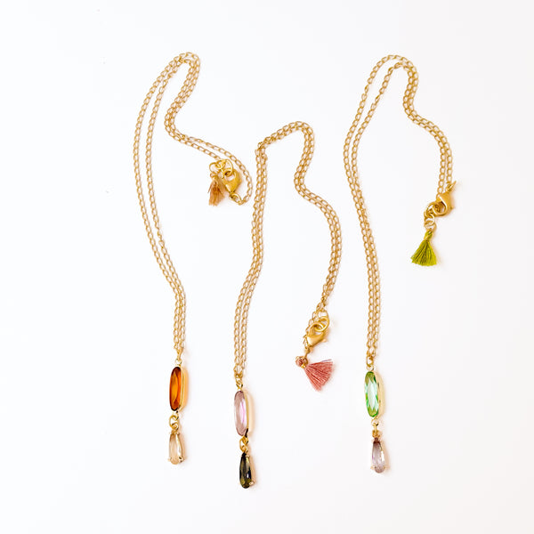 Dainty Faceted Glass Pendant Necklace with Tassel
