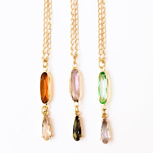 Dainty Faceted Glass Pendant Necklace with Tassel