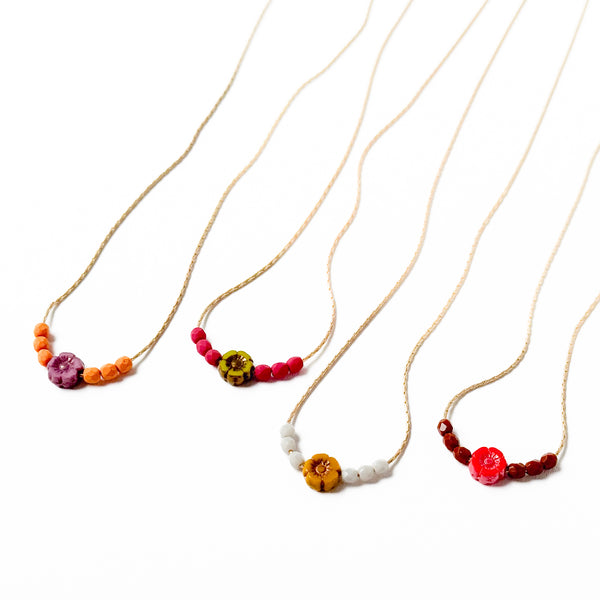 Tiny Beaded Flower Necklace – Handmade Fall Jewelry