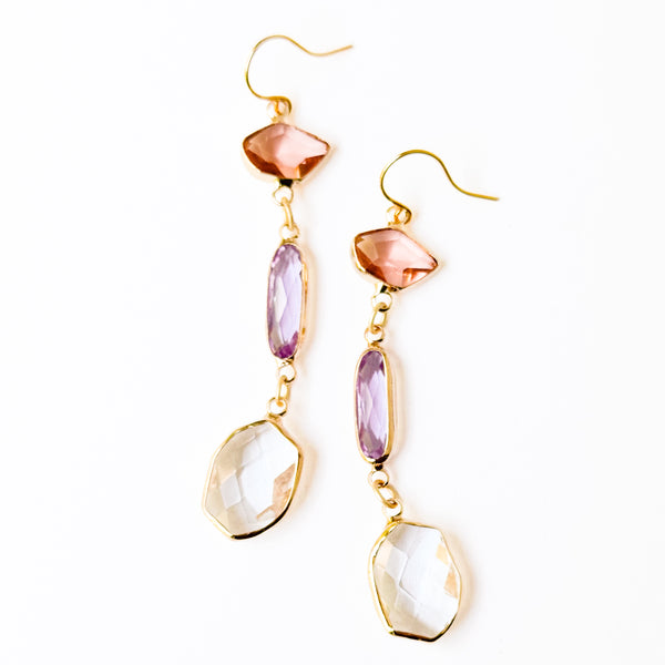 Colorful Faceted Glass Dangle Earrings – Statement Earrings
