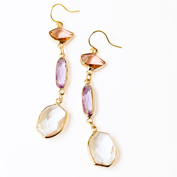 Colorful Faceted Glass Dangle Earrings – Statement Earrings