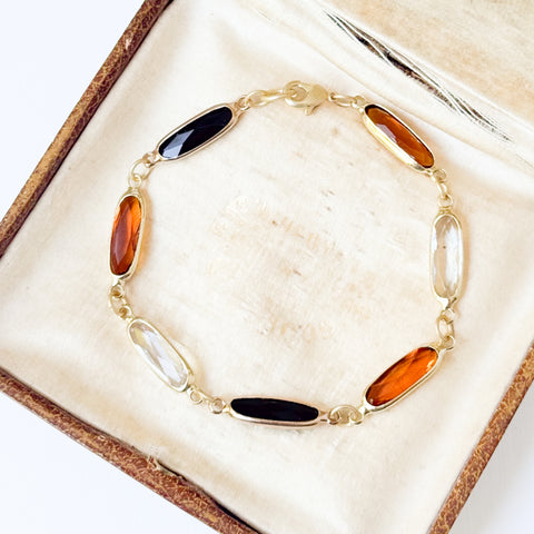 Dainty Gold Bracelet with Black Brown Clear Faceted Glass
