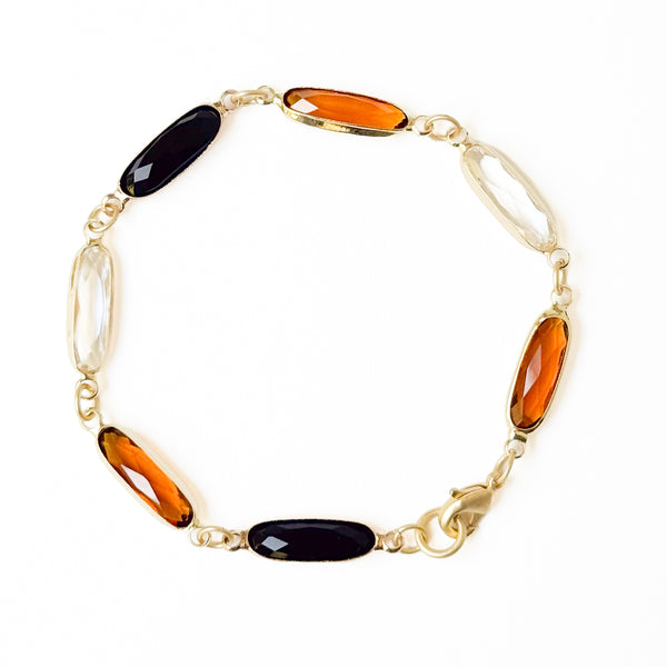 Dainty Gold Bracelet with Black Brown Clear Faceted Glass
