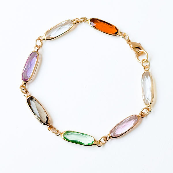 Dainty Gold Bracelet with Colorful Faceted Glass Beads