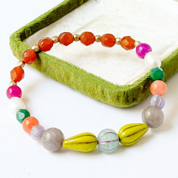 Colorful Beaded Bracelet with Freshwater Pearl & Glass Beads