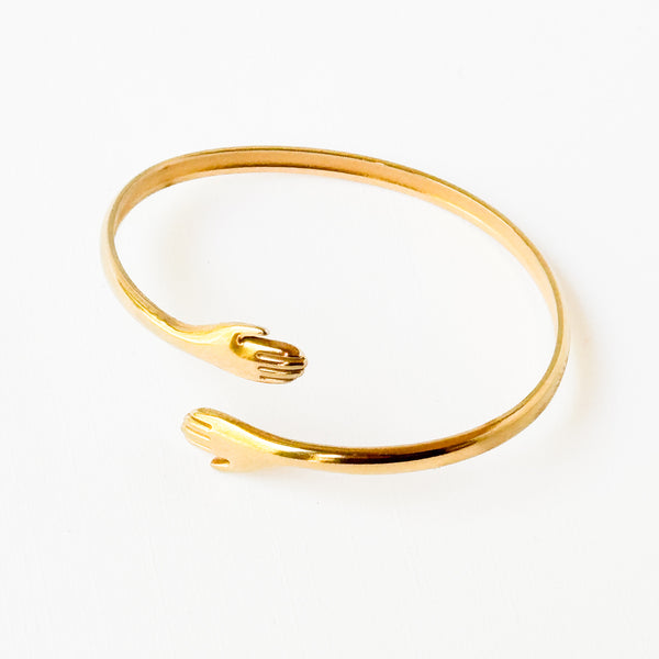 Adjustable Gold Hugging Hands Cuff Bracelet
