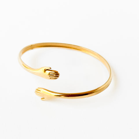 Adjustable Gold Hugging Hands Cuff Bracelet