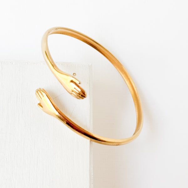 Adjustable Gold Hugging Hands Cuff Bracelet
