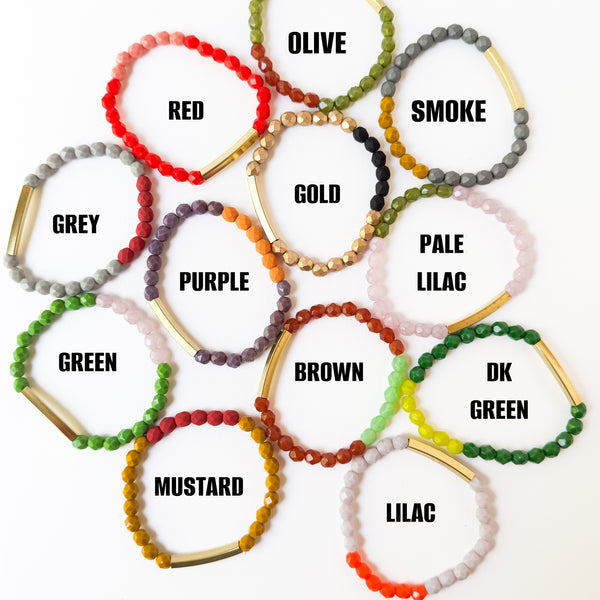 Two-Tone Colorful Stretchy Bead Bracelets with Brass Tubes