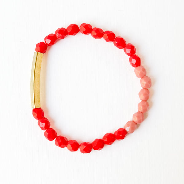 Two-Tone Colorful Stretchy Bead Bracelets with Brass Tubes