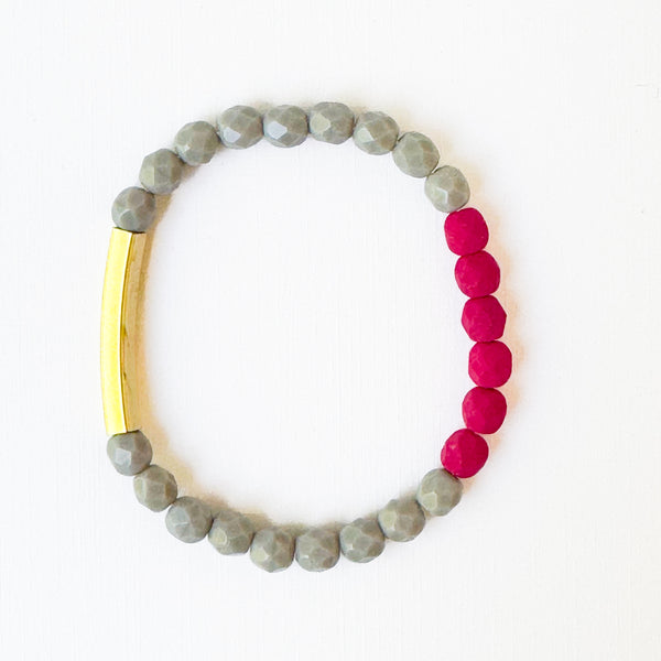 Two-Tone Colorful Stretchy Bead Bracelets with Brass Tubes