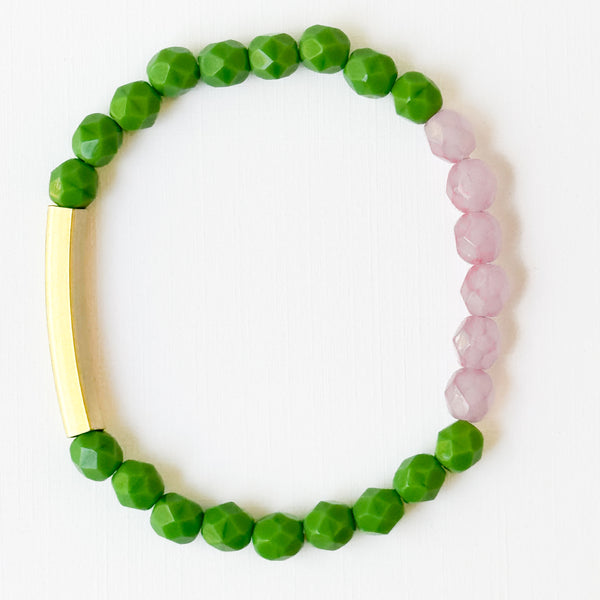 Two-Tone Colorful Stretchy Bead Bracelets with Brass Tubes