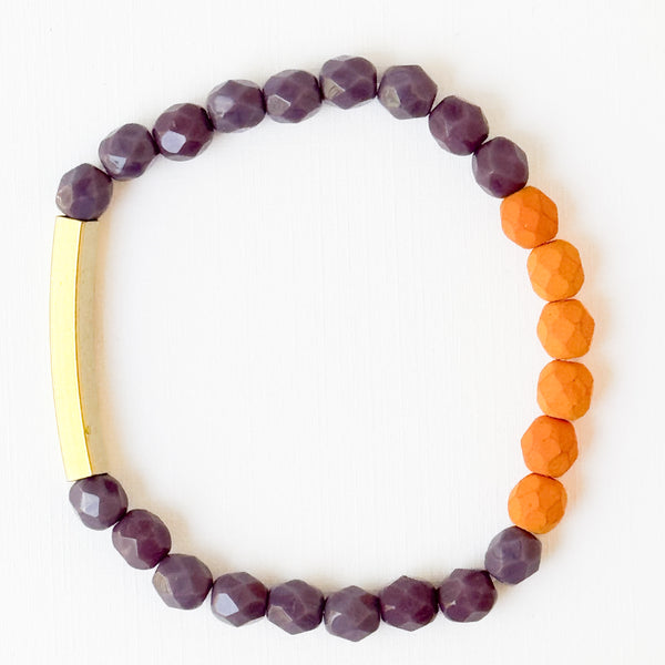 Two-Tone Colorful Stretchy Bead Bracelets with Brass Tubes