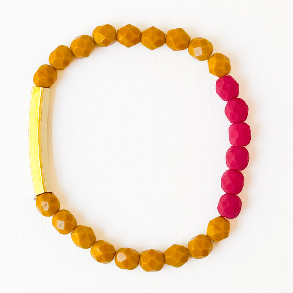Two-Tone Colorful Stretchy Bead Bracelets with Brass Tubes