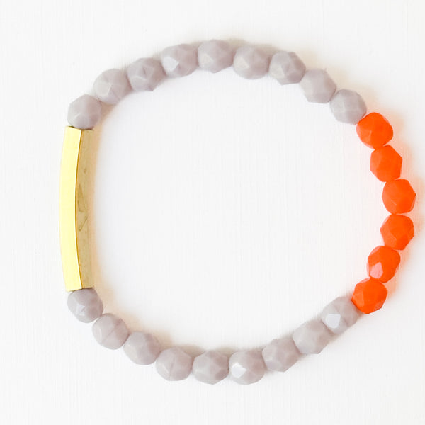 Two-Tone Colorful Stretchy Bead Bracelets with Brass Tubes