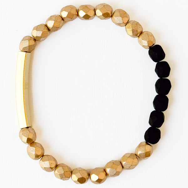 Two-Tone Colorful Stretchy Bead Bracelets with Brass Tubes