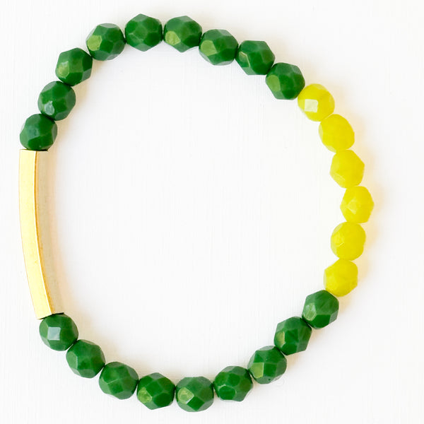 Two-Tone Colorful Stretchy Bead Bracelets with Brass Tubes