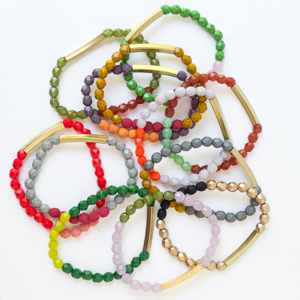Two-Tone Colorful Stretchy Bead Bracelets with Brass Tubes