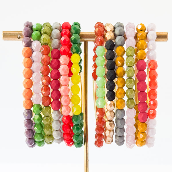Two-Tone Colorful Stretchy Bead Bracelets with Brass Tubes