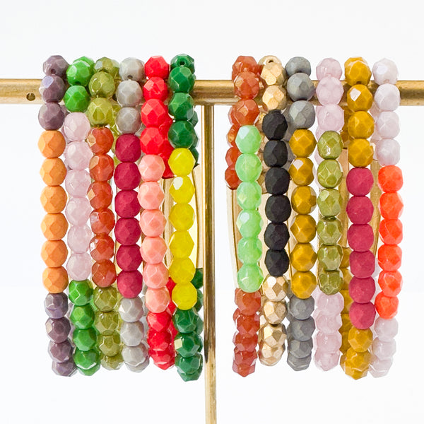 Two-Tone Colorful Stretchy Bead Bracelets with Brass Tubes