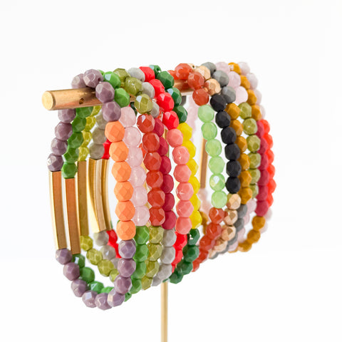 Two-Tone Colorful Stretchy Bead Bracelets with Brass Tubes