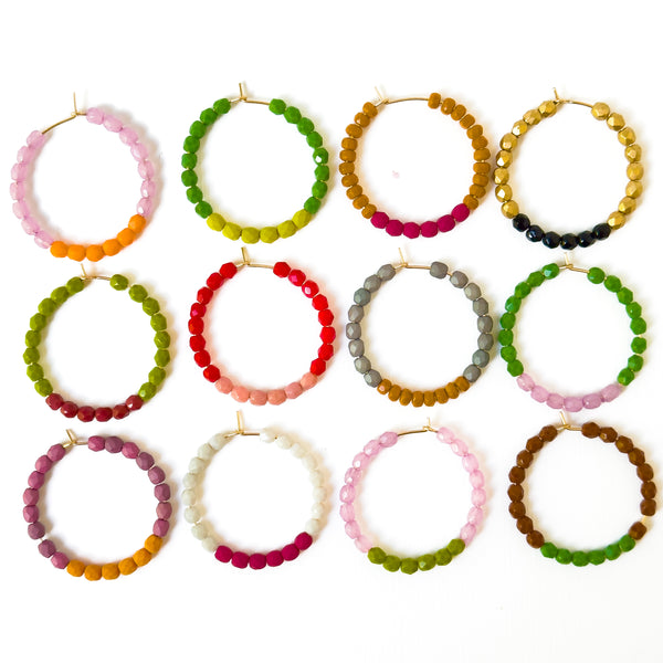 Gold Filled Hoop Earrings with Two-Tone Tiny Glass Beads