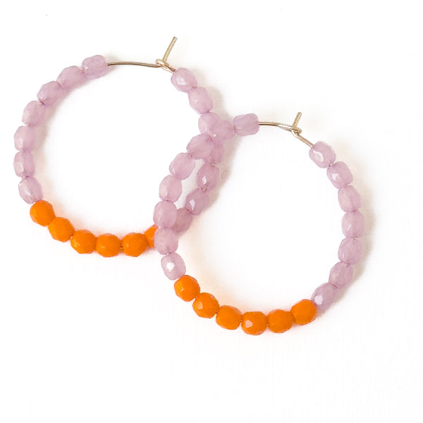 Gold Filled Hoop Earrings with Two-Tone Tiny Glass Beads