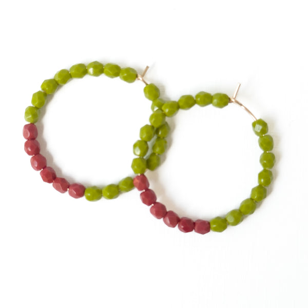 Gold Filled Hoop Earrings with Two-Tone Tiny Glass Beads