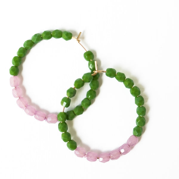 Gold Filled Hoop Earrings with Two-Tone Tiny Glass Beads