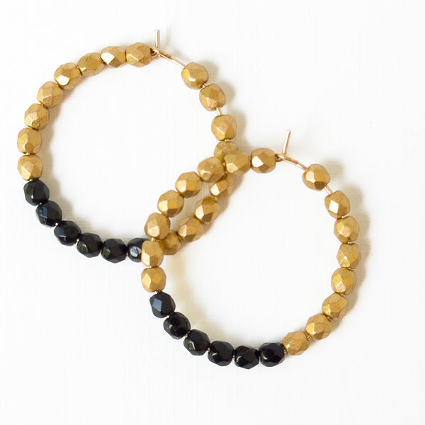 Gold Filled Hoop Earrings with Two-Tone Tiny Glass Beads