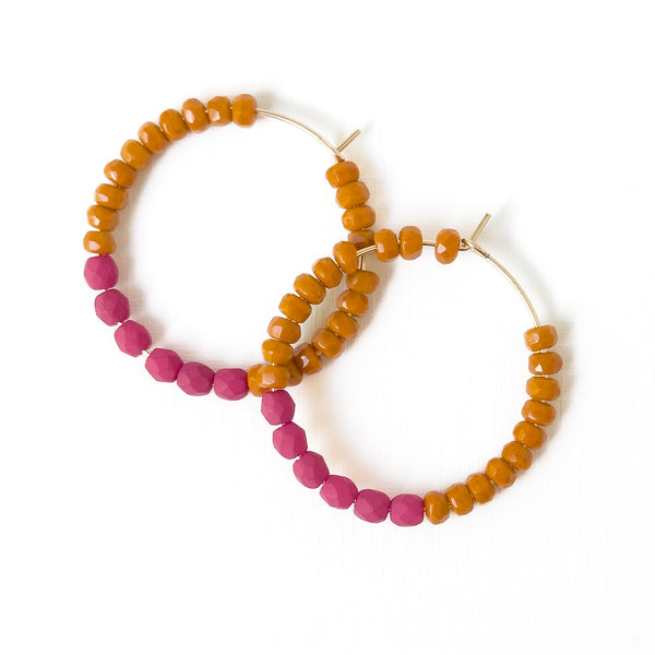 Gold Filled Hoop Earrings with Two-Tone Tiny Glass Beads
