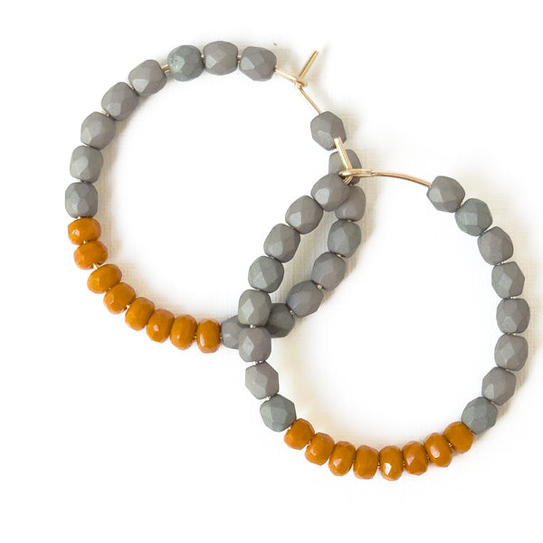 Gold Filled Hoop Earrings with Two-Tone Tiny Glass Beads