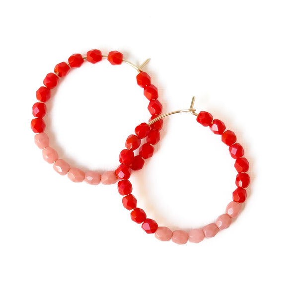 Gold Filled Hoop Earrings with Two-Tone Tiny Glass Beads