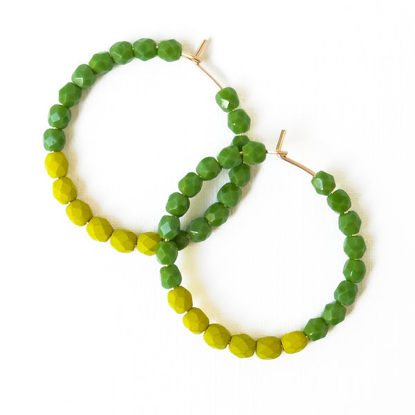 Gold Filled Hoop Earrings with Two-Tone Tiny Glass Beads