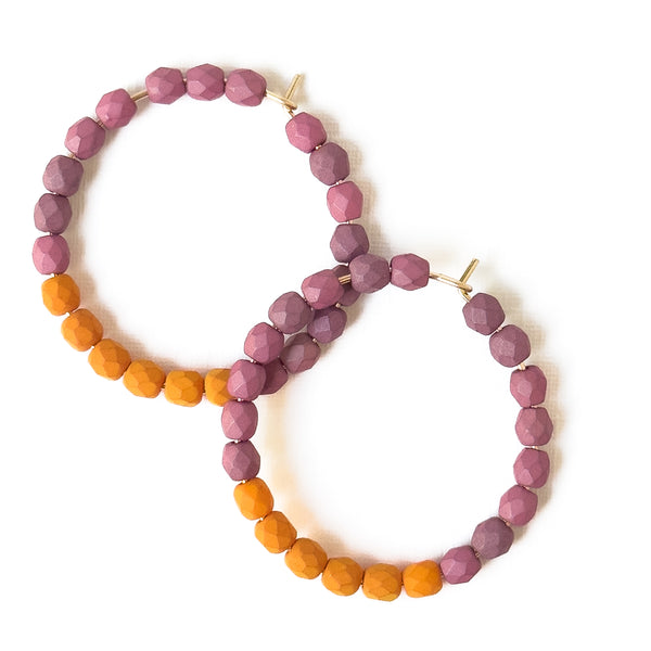 Gold Filled Hoop Earrings with Two-Tone Tiny Glass Beads