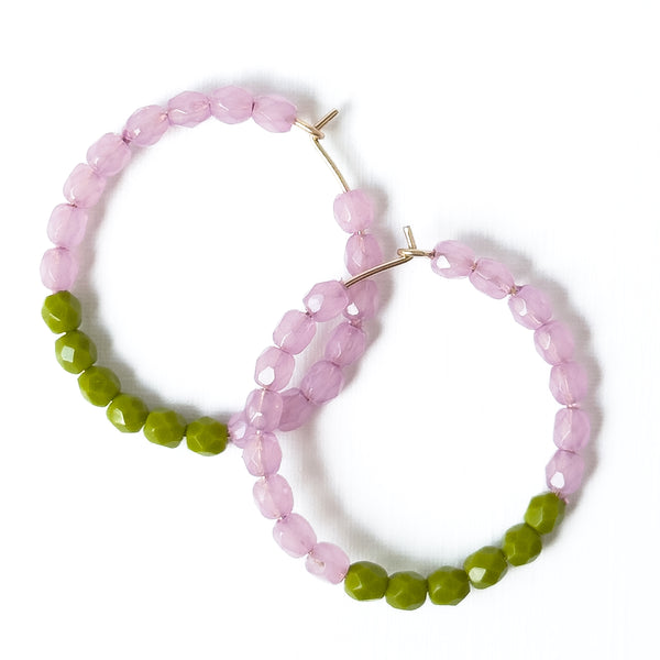 Gold Filled Hoop Earrings with Two-Tone Tiny Glass Beads