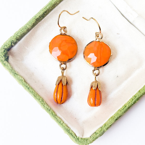 Orange Glass Necklace & Earrings Set | Handmade Fall Jewelry