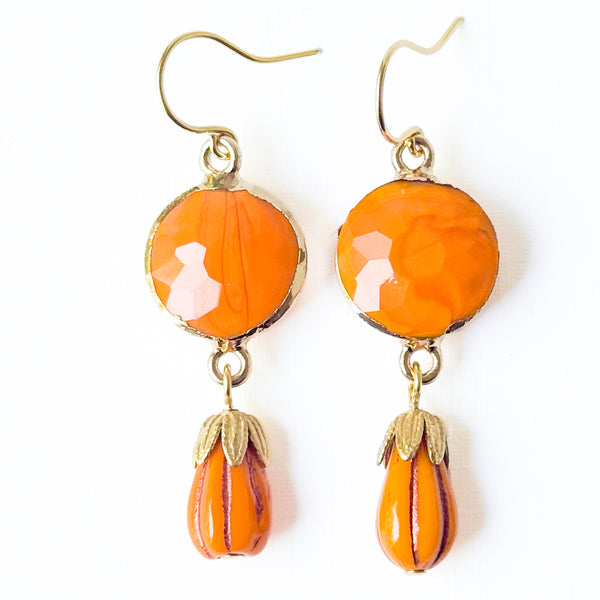 Orange Glass Necklace & Earrings Set | Handmade Fall Jewelry