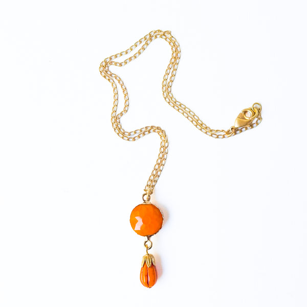 Orange Glass Necklace & Earrings Set | Handmade Fall Jewelry