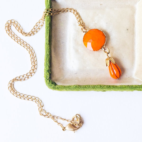 Orange Glass Drop Necklace | Fall Pendant Necklace