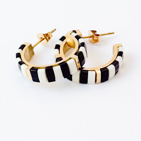 B&W Tila Bead Hoop Earrings Gold-Plated | Handmade
