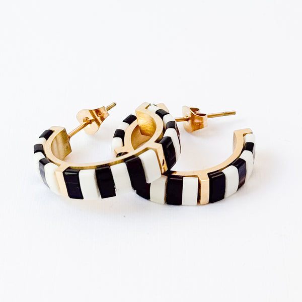 B&W Tila Bead Hoop Earrings Gold-Plated | Handmade