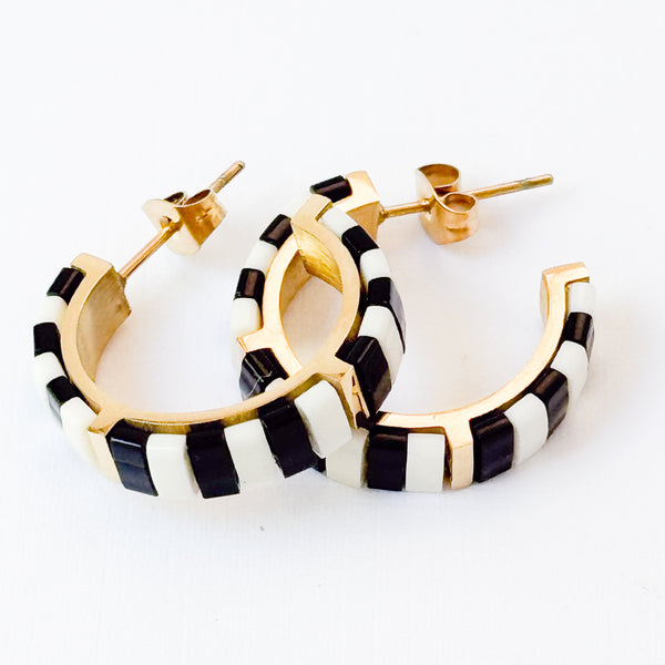 B&W Tila Bead Hoop Earrings Gold-Plated | Handmade