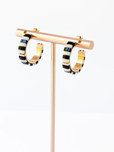 B&W Tila Bead Hoop Earrings Gold-Plated | Handmade