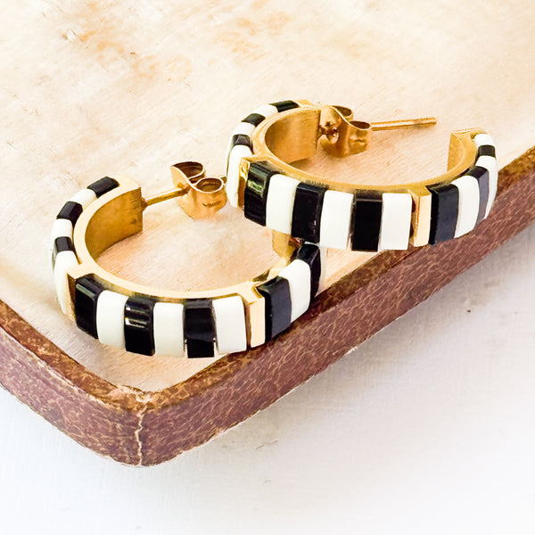 B&W Tila Bead Hoop Earrings Gold-Plated | Handmade