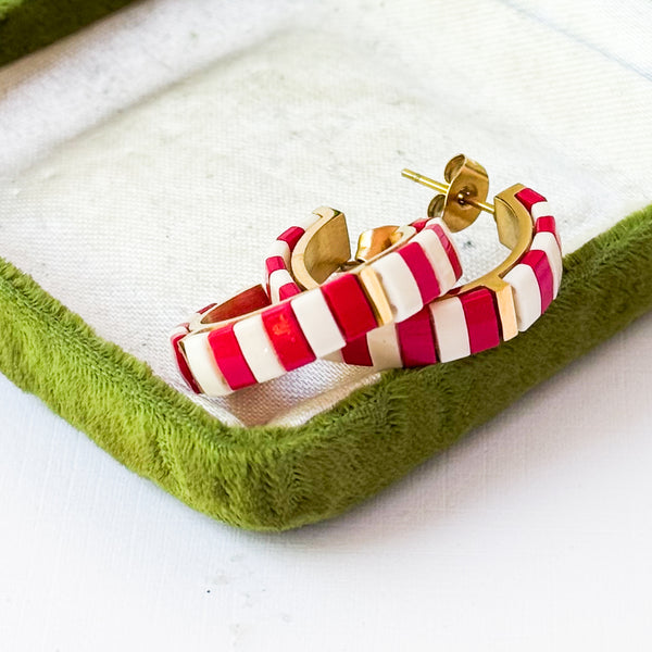 Red Tila Bead Hoop Earrings Gold-Plated | Handmade
