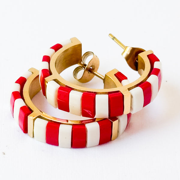 Red Tila Bead Hoop Earrings Gold-Plated | Handmade