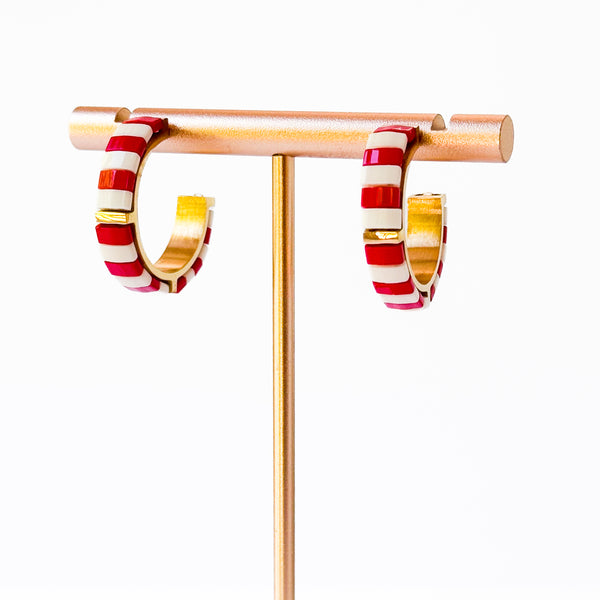 Red Tila Bead Hoop Earrings Gold-Plated | Handmade