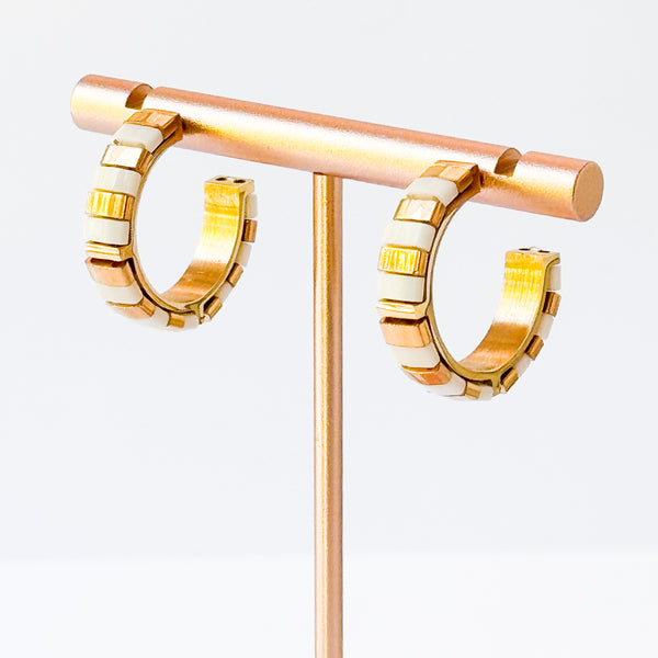 Gold And White Tila Bead Hoops Gold-Plated | Handmade